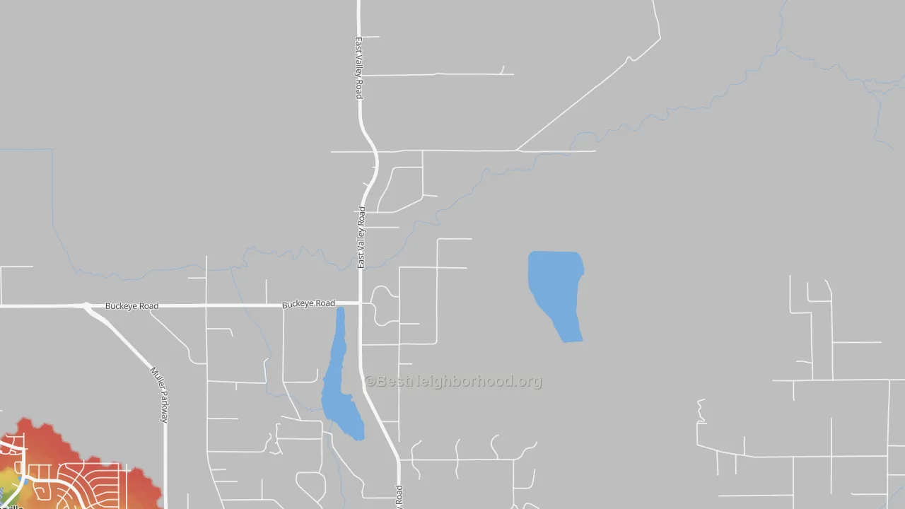 Walk Grade map of East Valley, NV, walkable areas in green and car-dependent areas in red