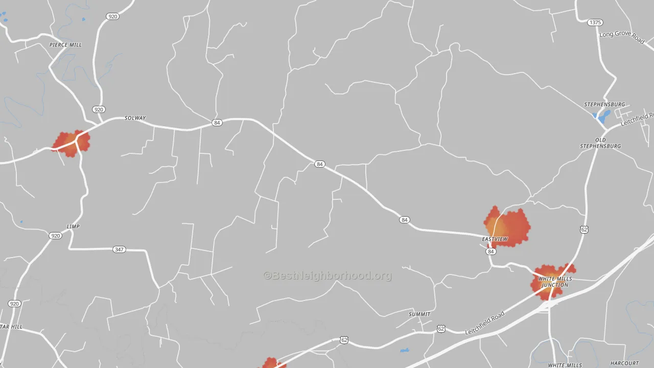Walk Grade map of East View, KY, walkable areas in green and car-dependent areas in red