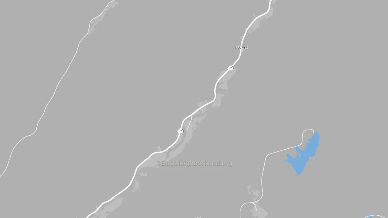 Walk Grade map of Eastern, WV, walkable areas in green and car-dependent areas in red