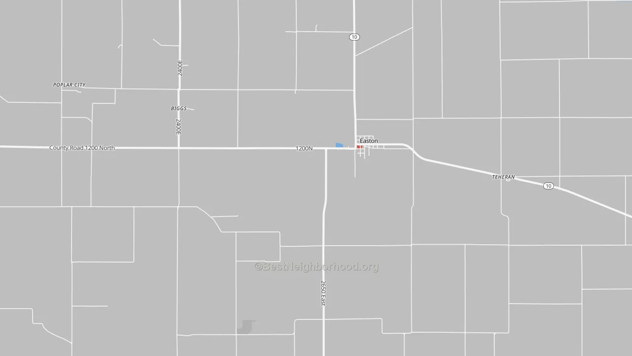 Walk Grade map of Easton, IL, walkable areas in green and car-dependent areas in red