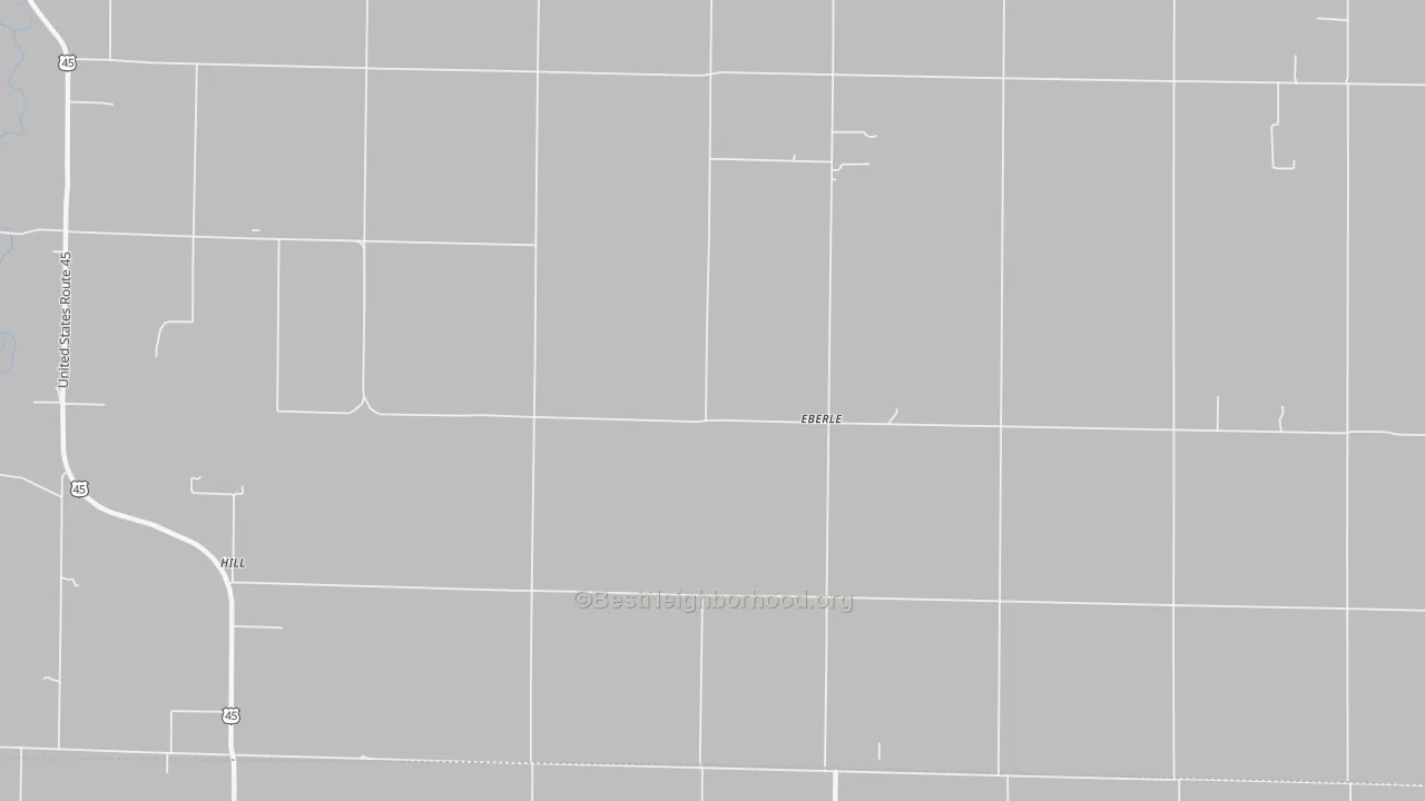 Walk Grade map of Eberle, IL, walkable areas in green and car-dependent areas in red