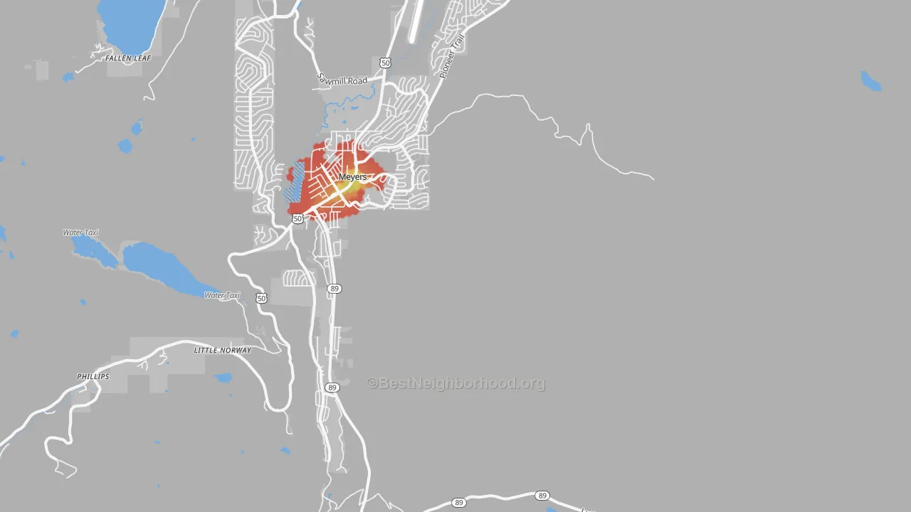 Walk Grade map of Echo Lake, CA, walkable areas in green and car-dependent areas in red