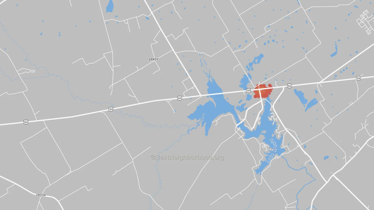 Walk Grade map of Echols, TX, walkable areas in green and car-dependent areas in red