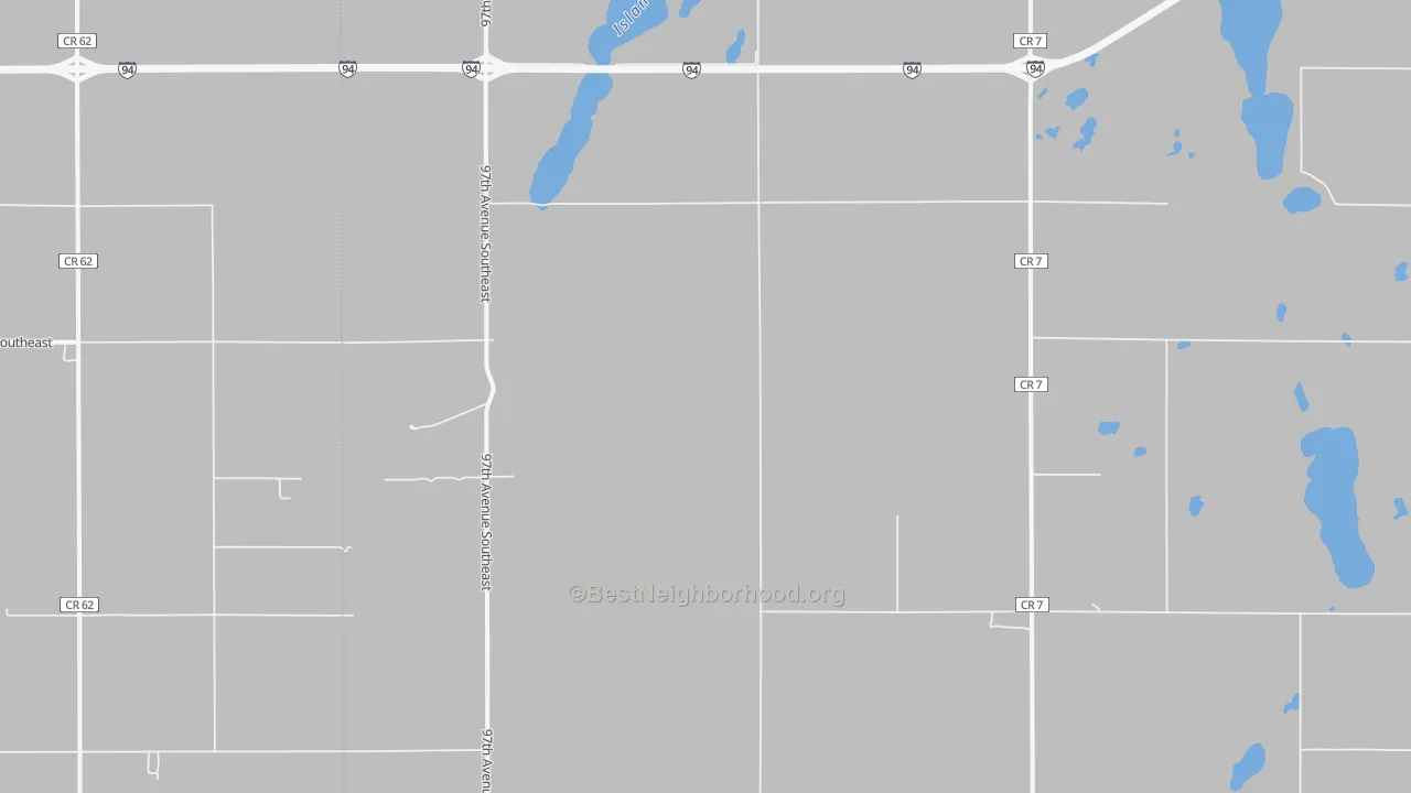 Walk Grade map of Eckelson, ND, walkable areas in green and car-dependent areas in red