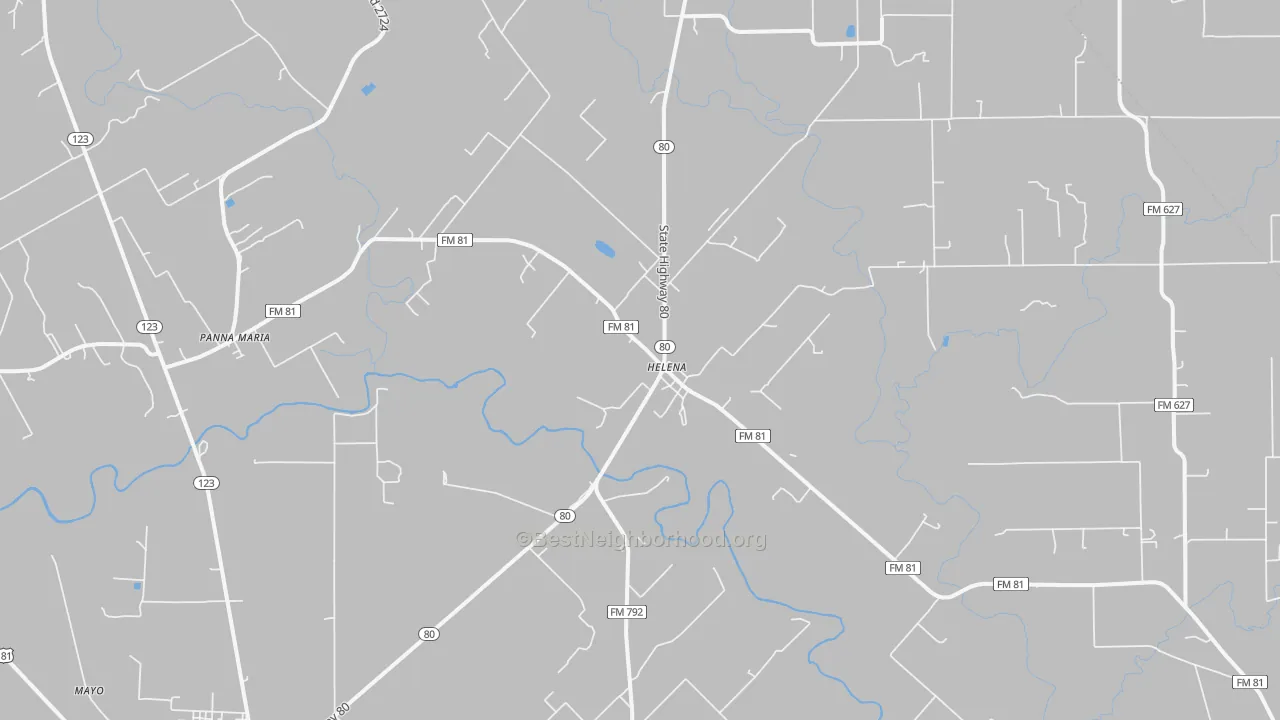 Walk Grade map of Ecleto, TX, walkable areas in green and car-dependent areas in red