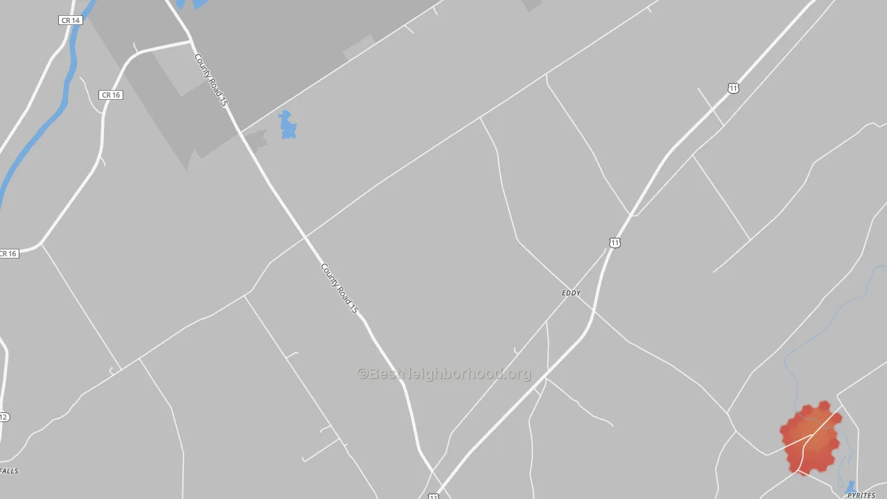 Walk Grade map of Eddy, NY, walkable areas in green and car-dependent areas in red