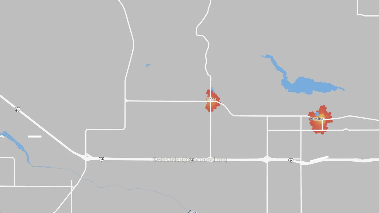 Walk Grade map of Eden, ID, walkable areas in green and car-dependent areas in red