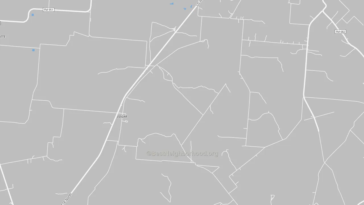 Walk Grade map of Edgar, TX, walkable areas in green and car-dependent areas in red