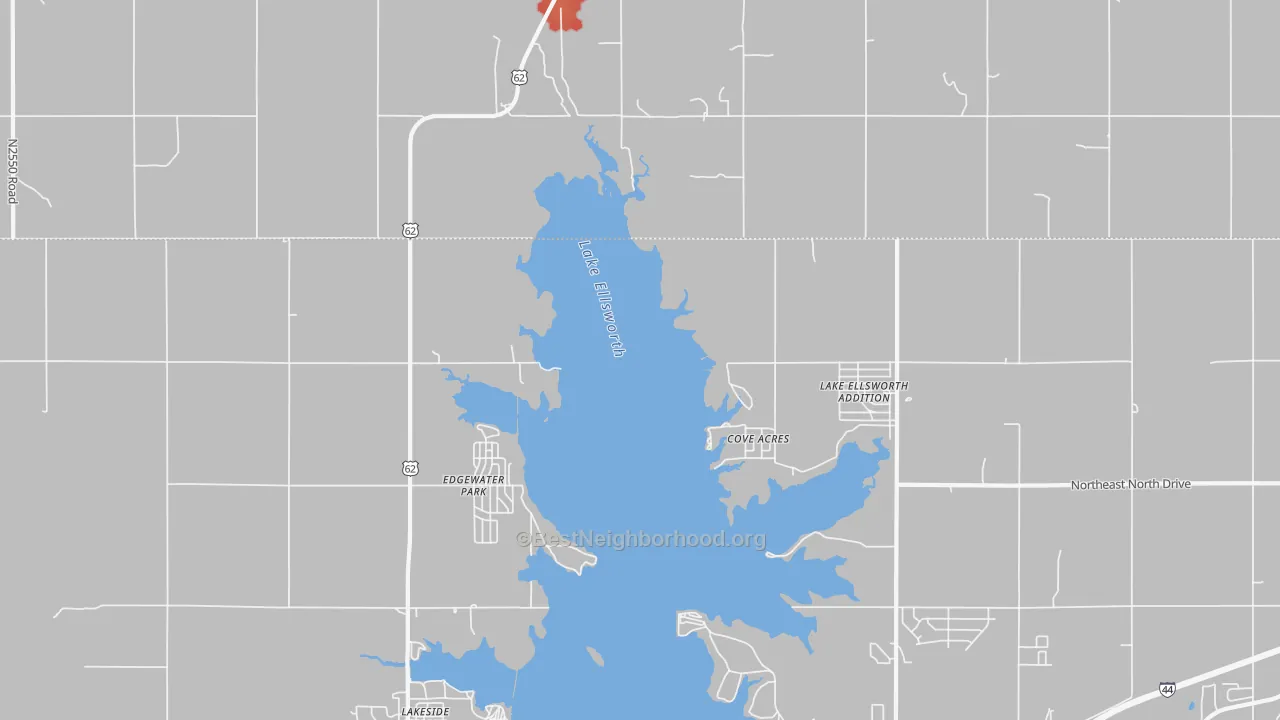 Walk Grade map of Edgewater Park, OK, walkable areas in green and car-dependent areas in red