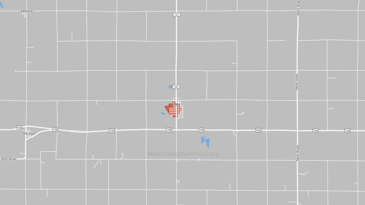Walk Grade map of Edna, KS, walkable areas in green and car-dependent areas in red