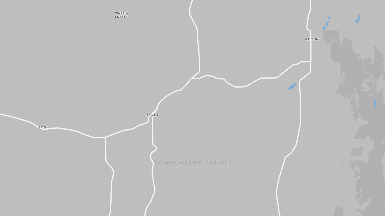 Walk Grade map of Edwall, WA, walkable areas in green and car-dependent areas in red