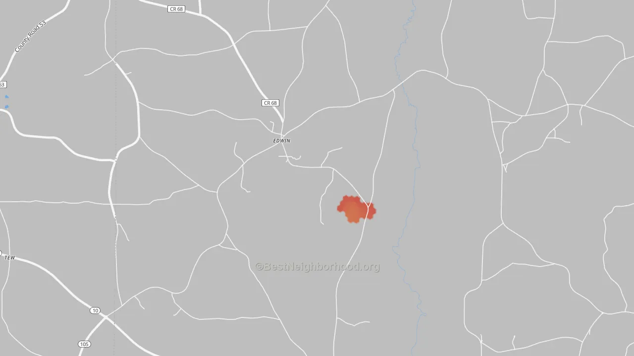 Walk Grade map of Edwin, AL, walkable areas in green and car-dependent areas in red
