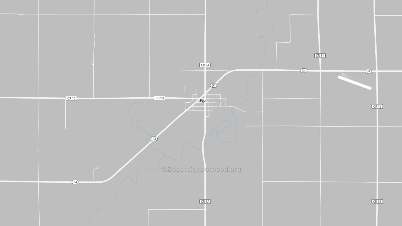 Walk Grade map of Egan, SD, walkable areas in green and car-dependent areas in red