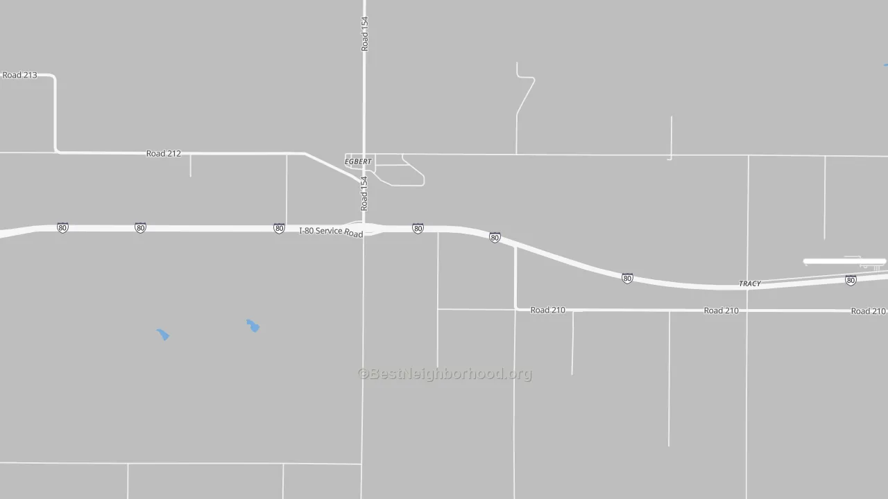 Walk Grade map of Egbert, WY, walkable areas in green and car-dependent areas in red