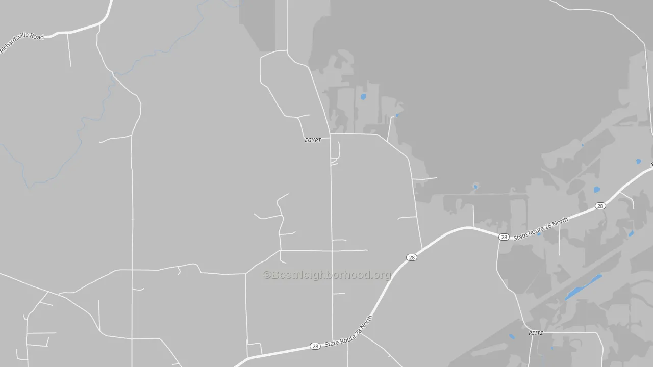 Walk Grade map of Egypt, PA, walkable areas in green and car-dependent areas in red