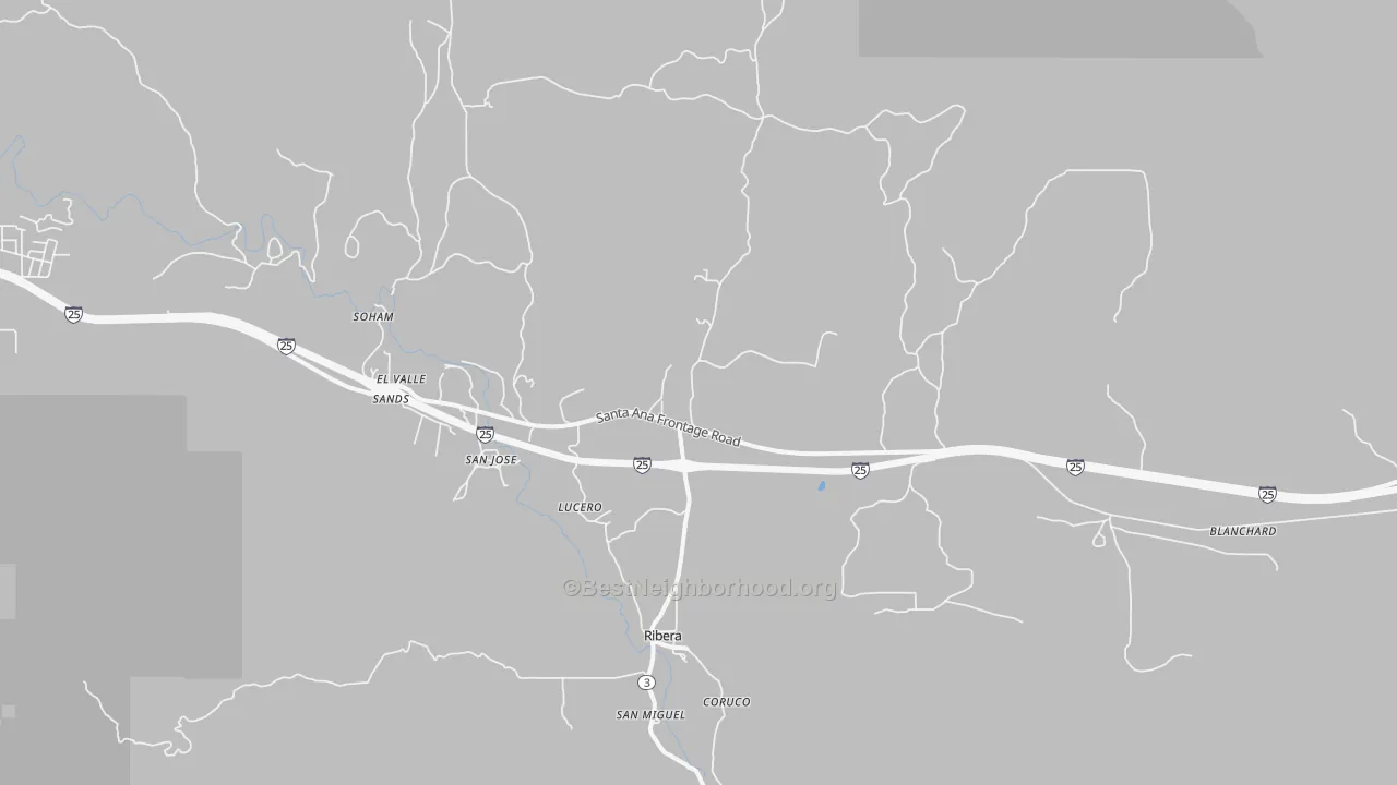 Walk Grade map of El Ancon, NM, walkable areas in green and car-dependent areas in red