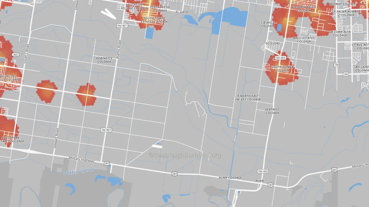 Walk Grade map of El Gato, TX, walkable areas in green and car-dependent areas in red