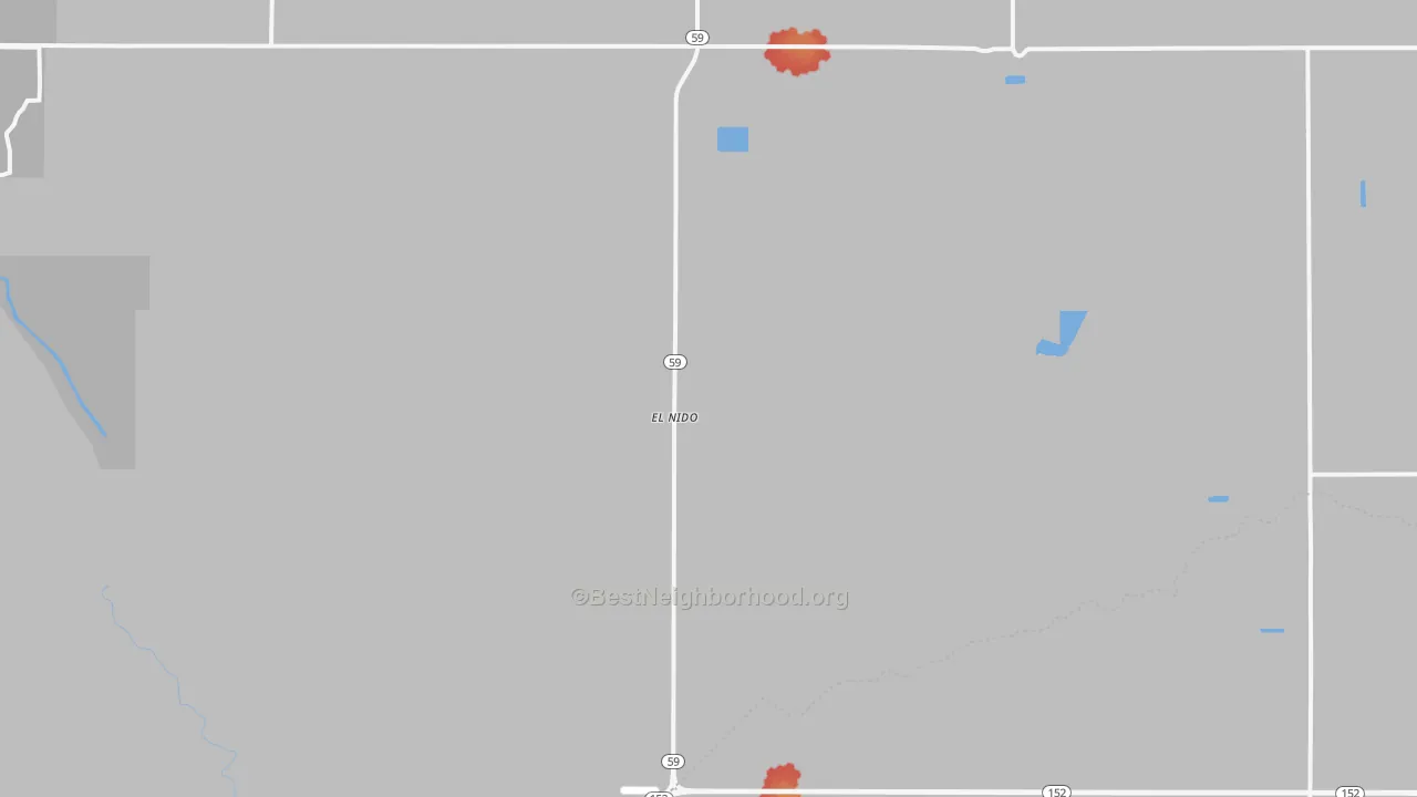Walk Grade map of El Nido, CA, walkable areas in green and car-dependent areas in red