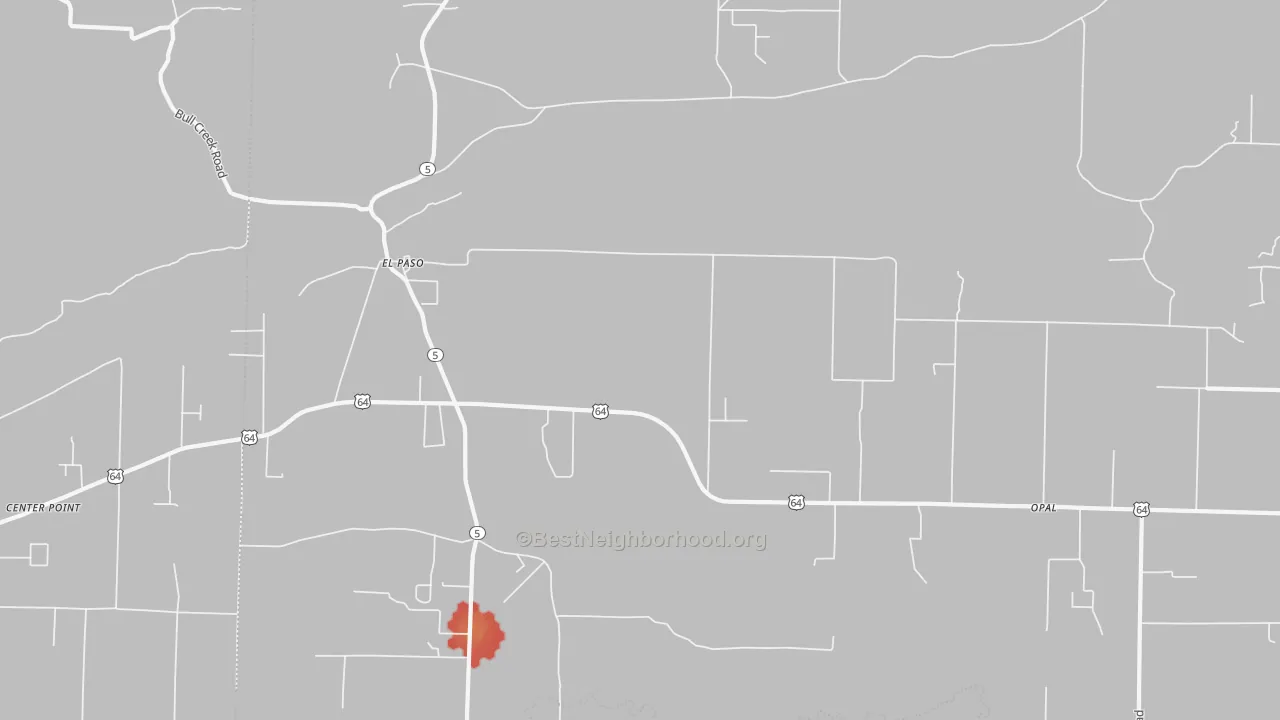 Walk Grade map of El Paso, AR, walkable areas in green and car-dependent areas in red