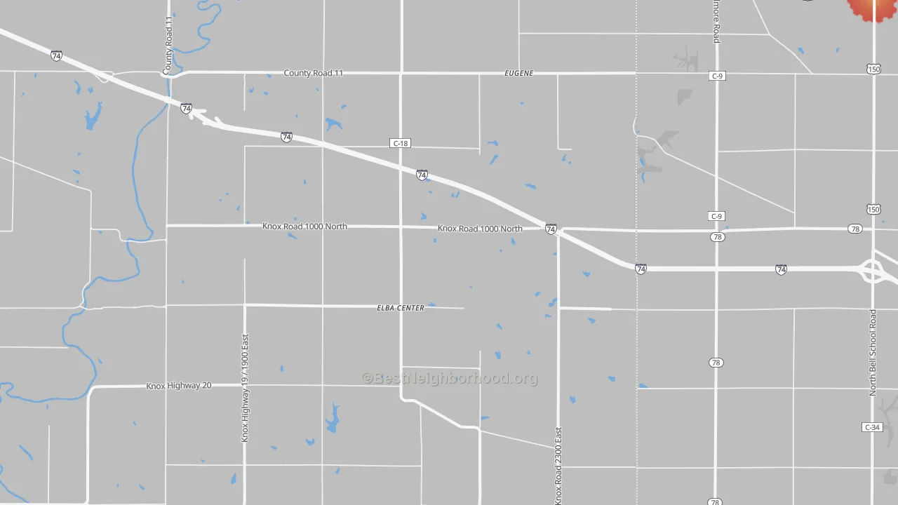 Walk Grade map of Elba Center, IL, walkable areas in green and car-dependent areas in red