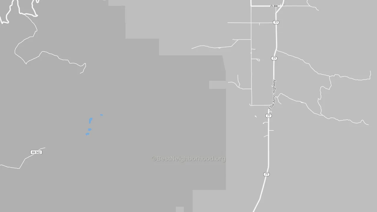 Walk Grade map of Elba, ID, walkable areas in green and car-dependent areas in red
