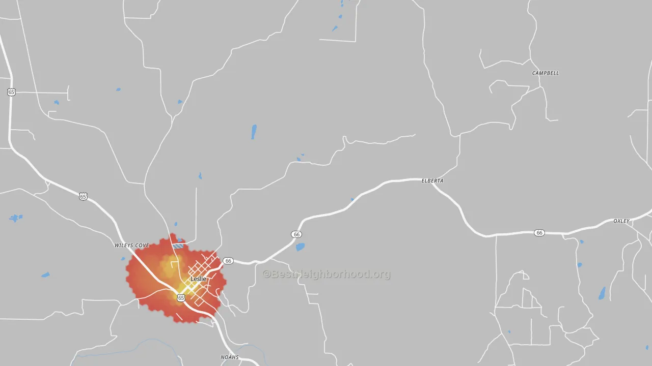 Walk Grade map of Elberta, AR, walkable areas in green and car-dependent areas in red