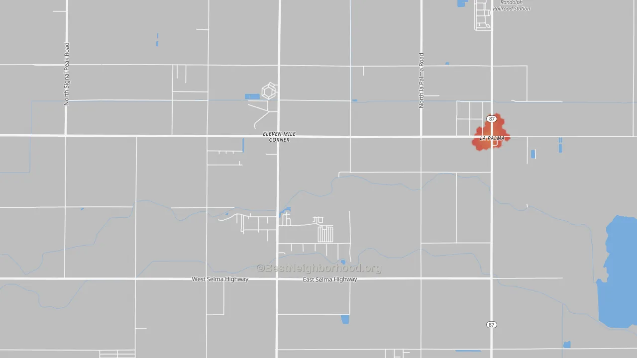 Walk Grade map of Eleven Mile Corner, AZ, walkable areas in green and car-dependent areas in red