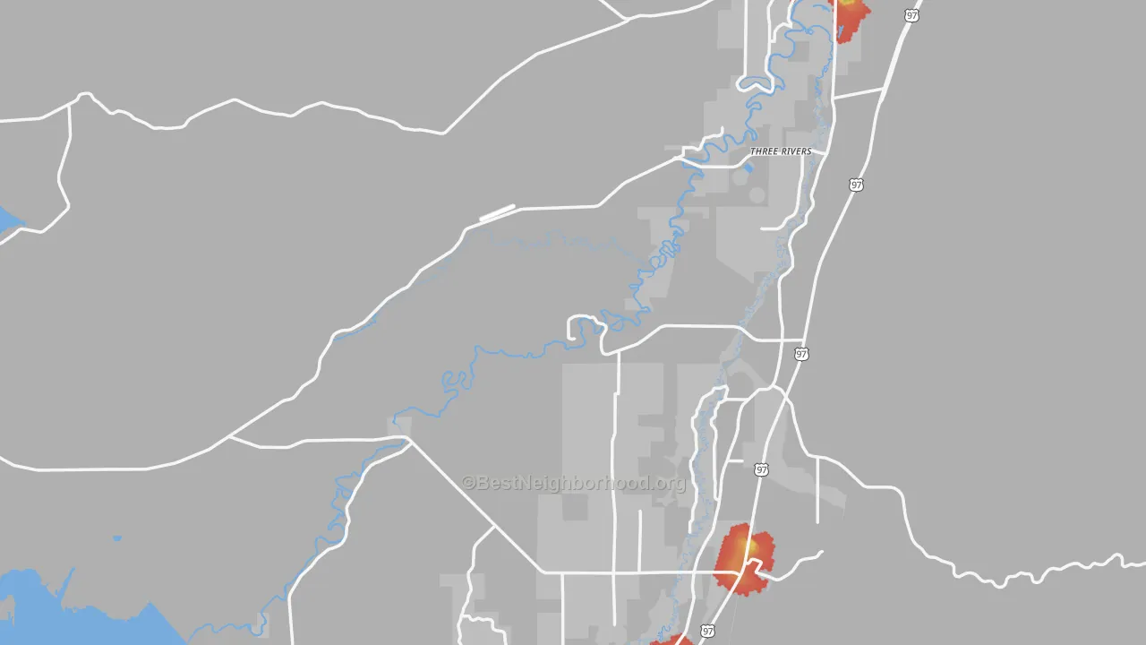 Walk Grade map of Elk Lake, OR, walkable areas in green and car-dependent areas in red