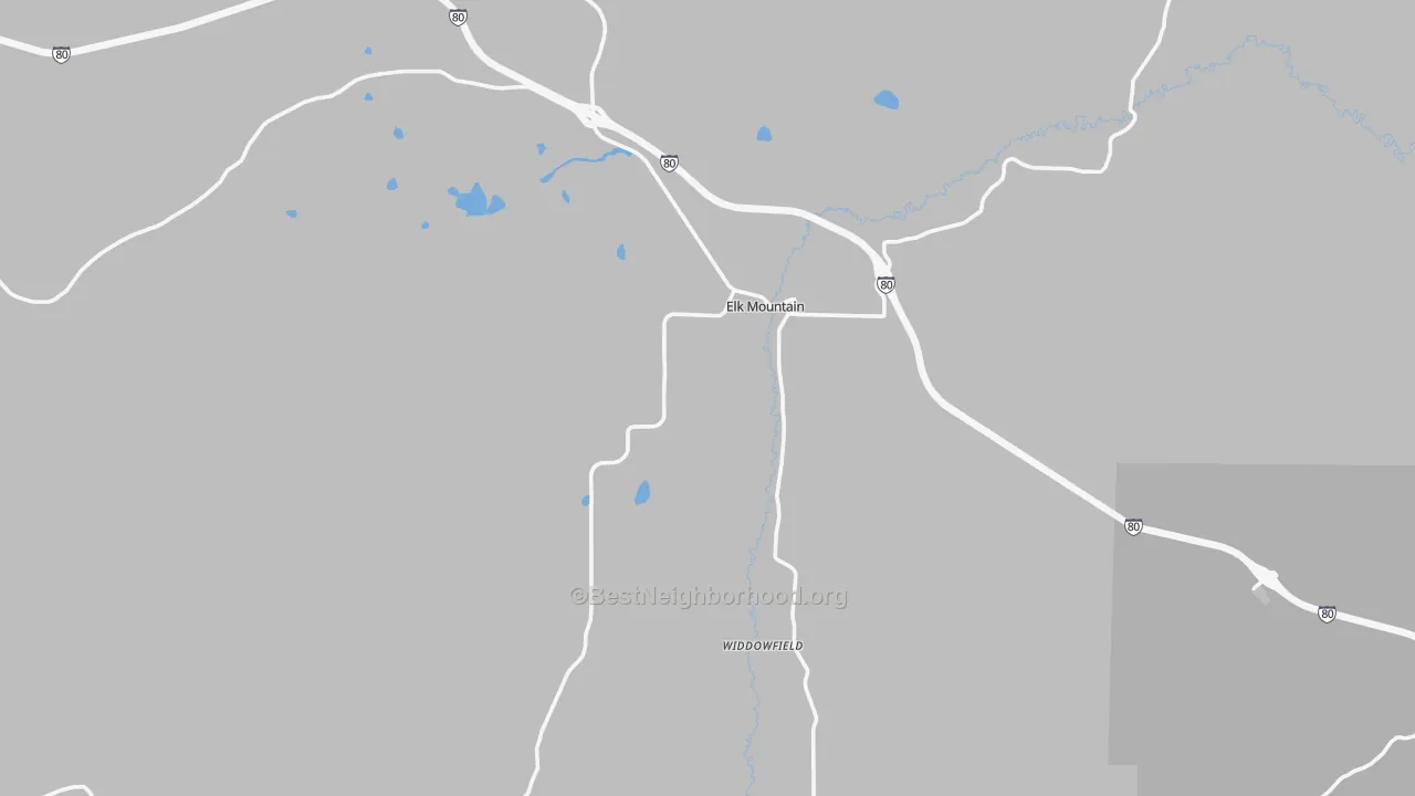 Walk Grade map of Elk Mountain, WY, walkable areas in green and car-dependent areas in red