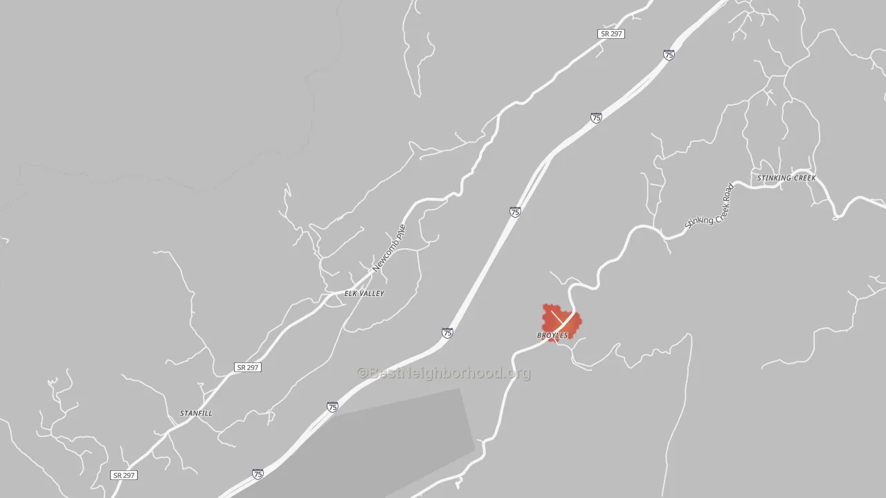 Walk Grade map of Elk Valley, TN, walkable areas in green and car-dependent areas in red