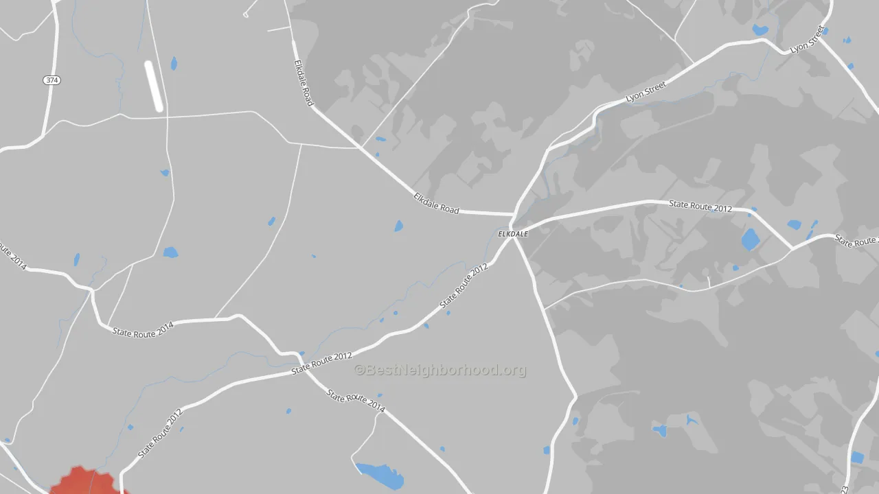 Walk Grade map of Elkdale, PA, walkable areas in green and car-dependent areas in red