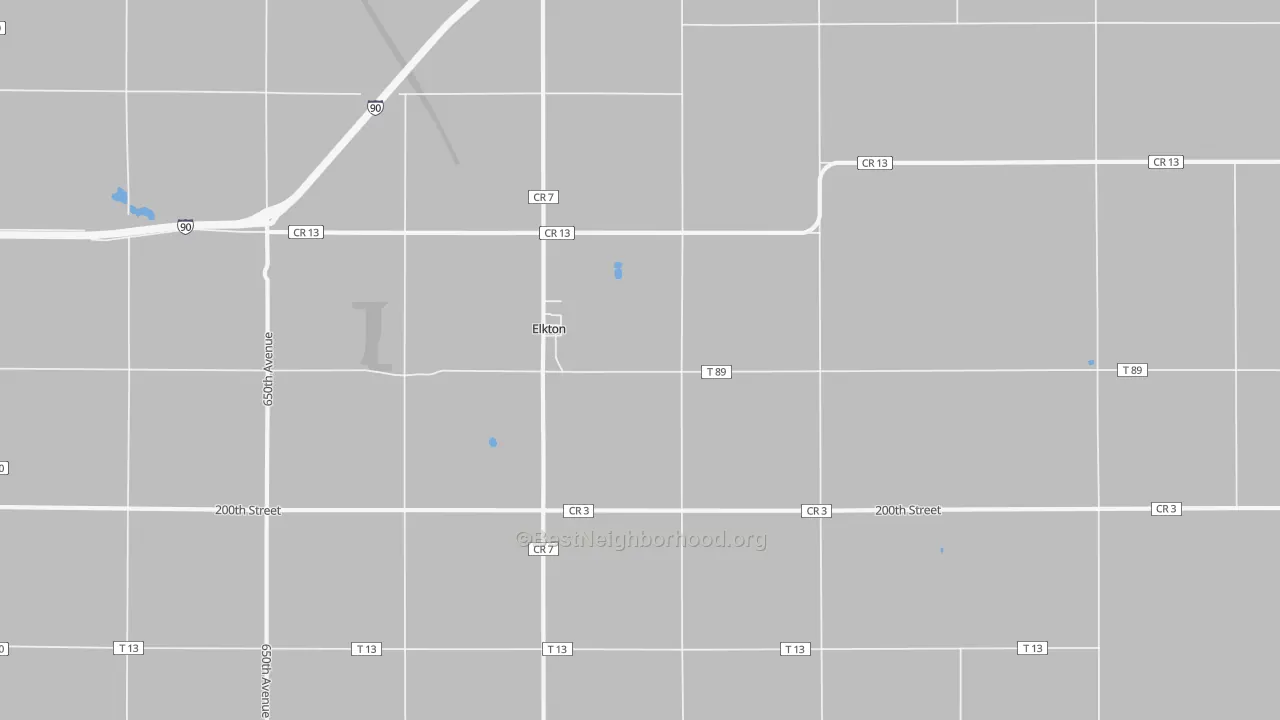 Walk Grade map of Elkton, MN, walkable areas in green and car-dependent areas in red