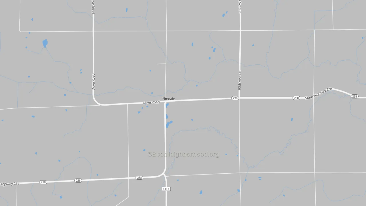 Walk Grade map of Elmdale, MN, walkable areas in green and car-dependent areas in red