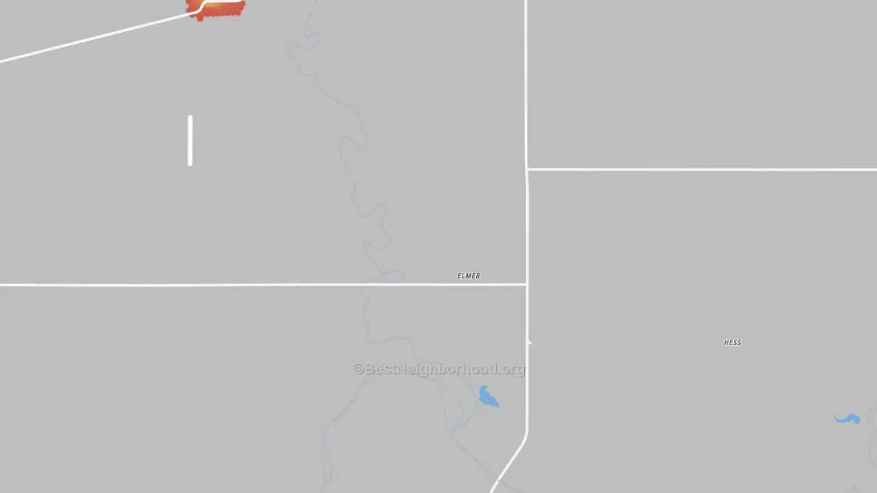 Walk Grade map of Elmer, OK, walkable areas in green and car-dependent areas in red