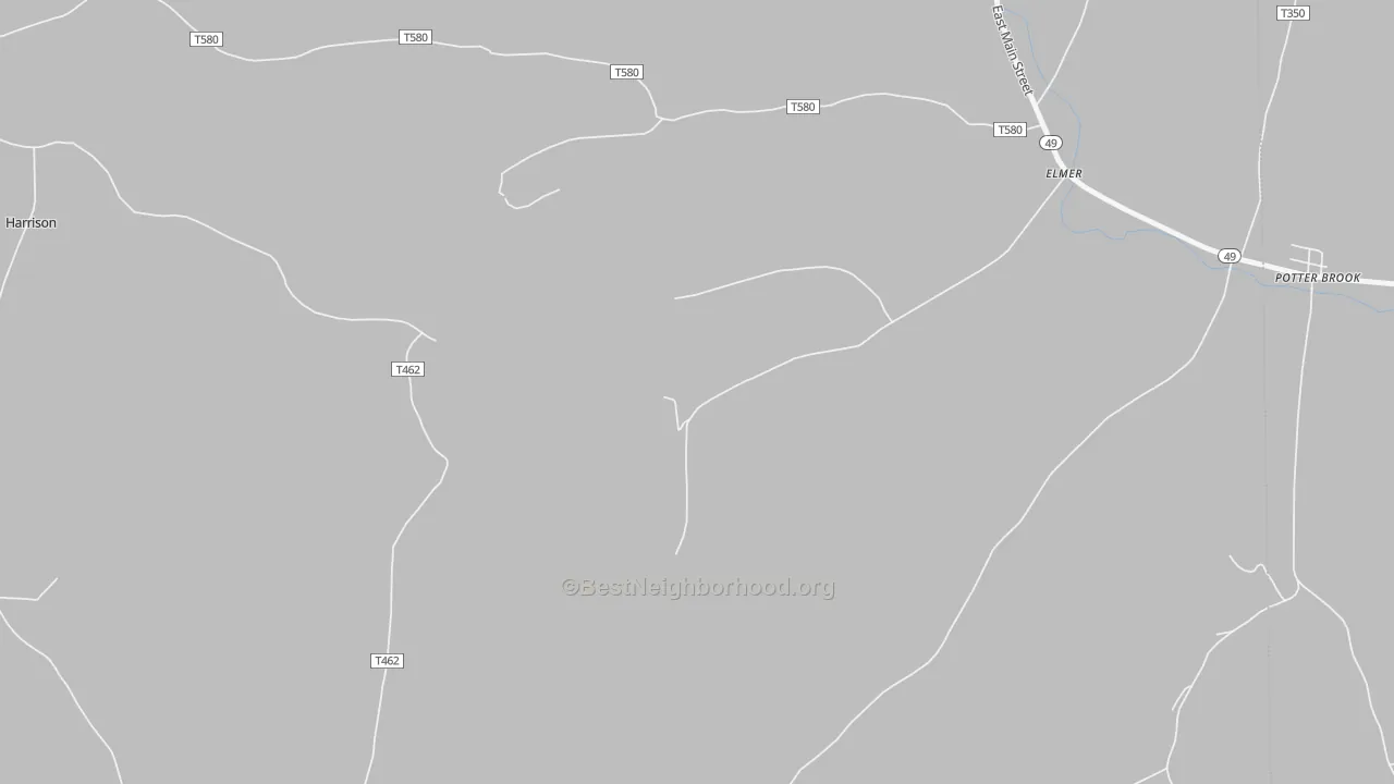 Walk Grade map of Elmer, PA, walkable areas in green and car-dependent areas in red