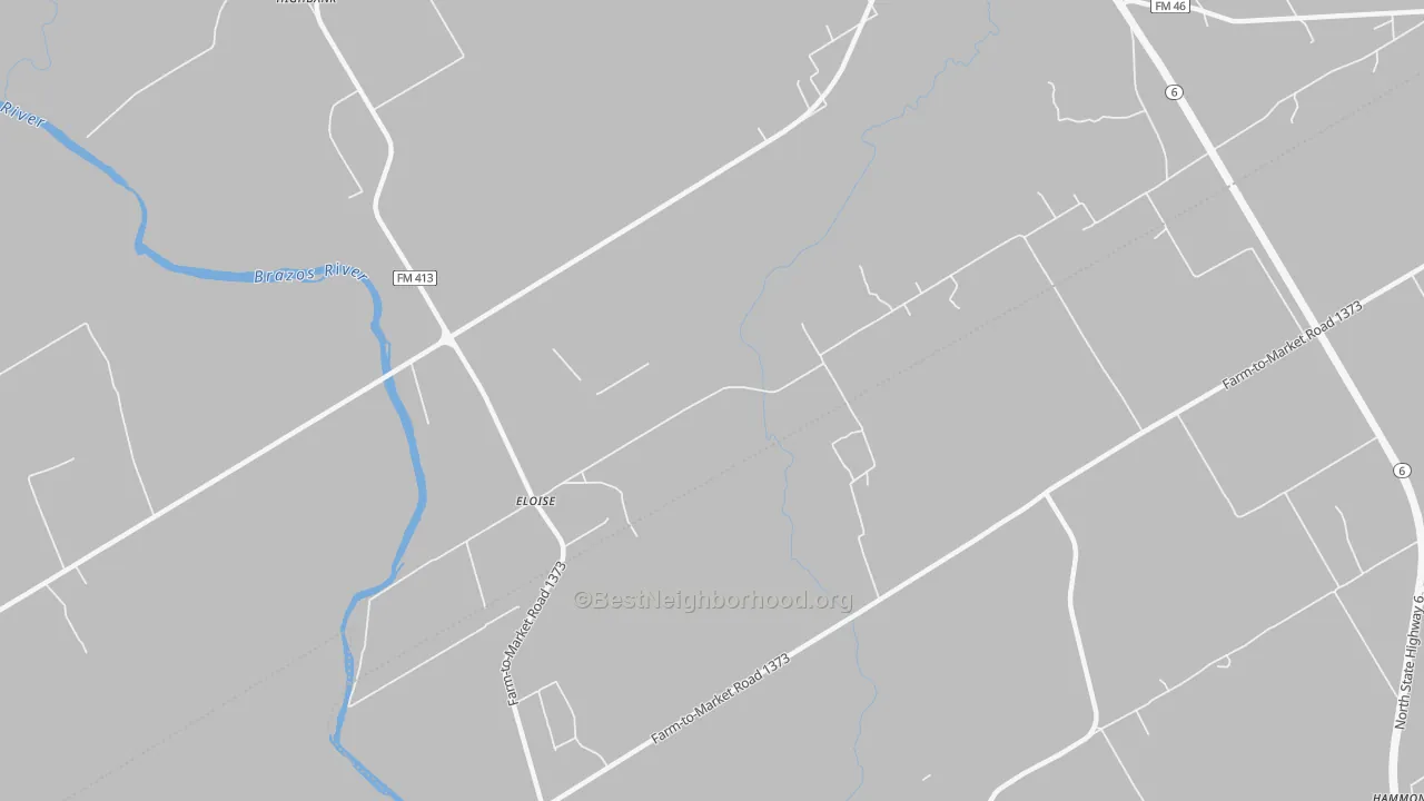 Walk Grade map of Eloise, TX, walkable areas in green and car-dependent areas in red