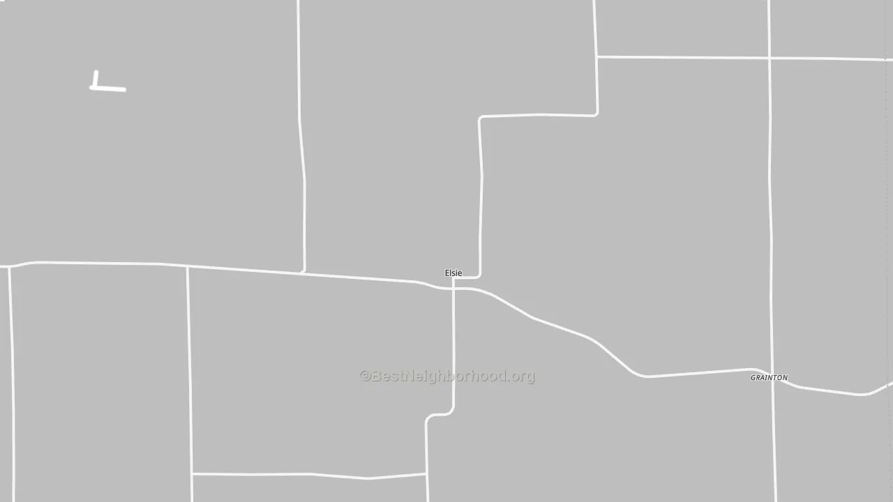 Walk Grade map of Elsie, NE, walkable areas in green and car-dependent areas in red