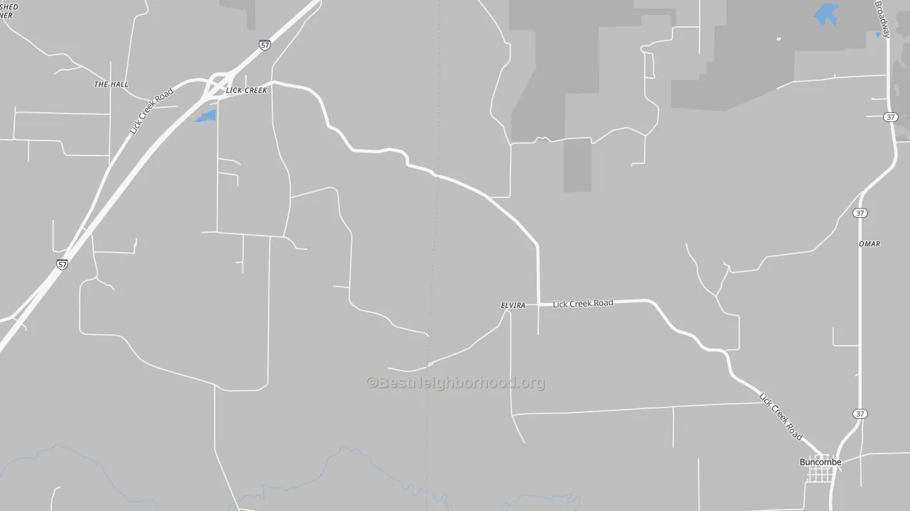 Walk Grade map of Elvira, IL, walkable areas in green and car-dependent areas in red