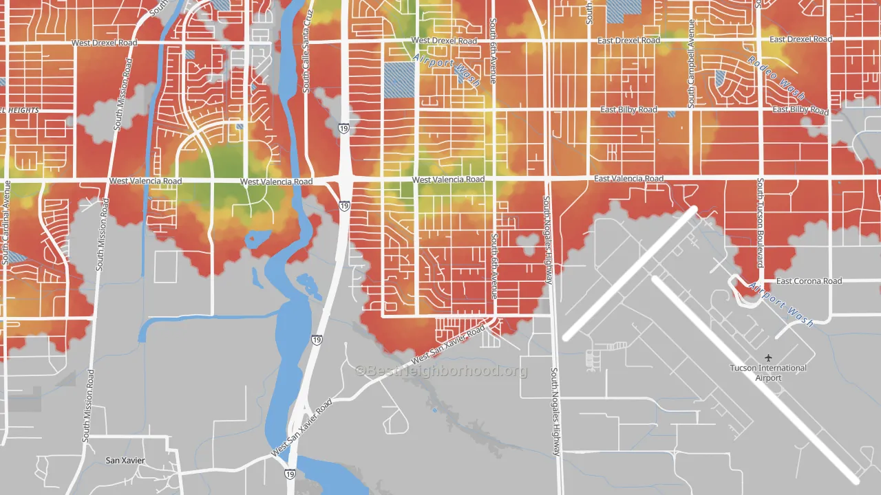 Walk Grade map of Elvira, Summit, AZ, walkable areas in green and car-dependent areas in red