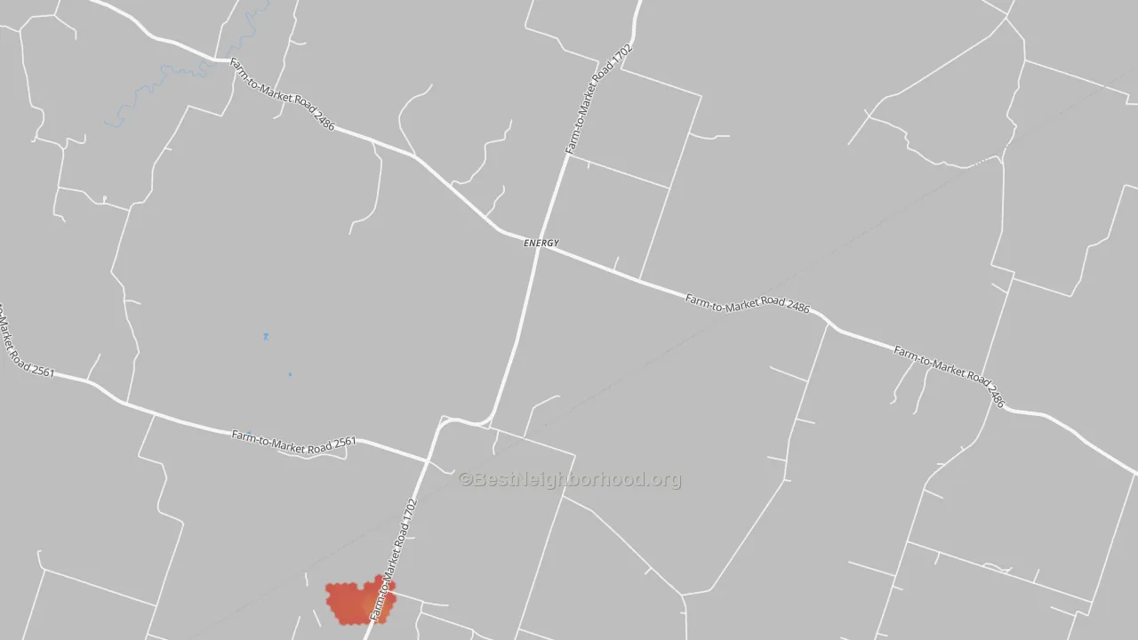 Walk Grade map of Energy, TX, walkable areas in green and car-dependent areas in red