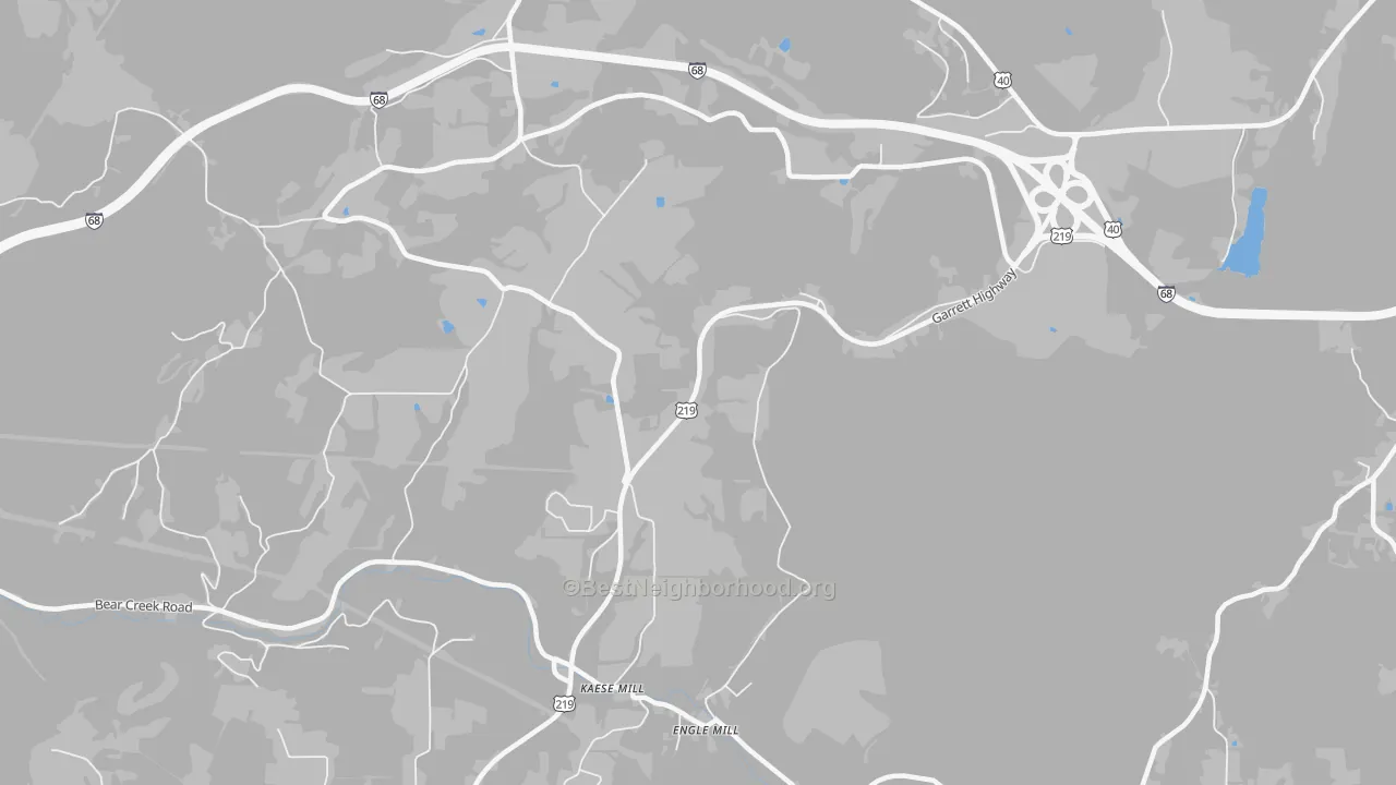 Walk Grade map of Engle Mill, MD, walkable areas in green and car-dependent areas in red