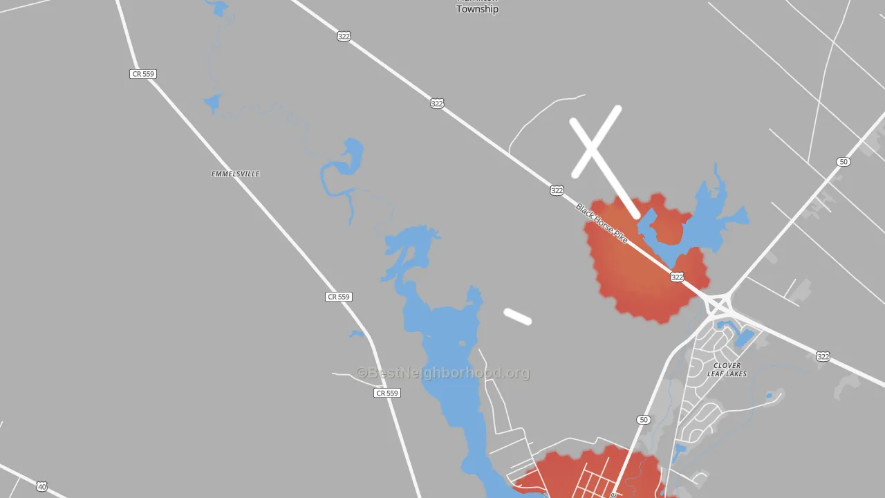 Walk Grade map of English Creek, NJ, walkable areas in green and car-dependent areas in red