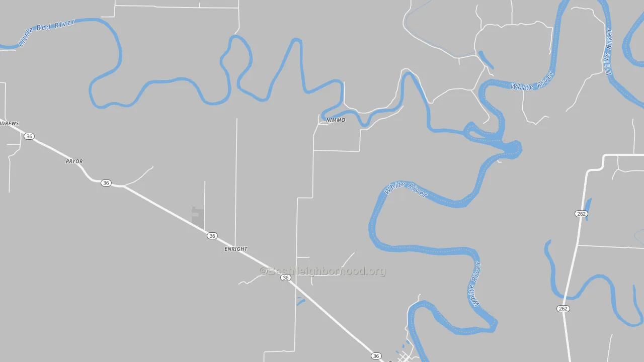 Walk Grade map of Enright, AR, walkable areas in green and car-dependent areas in red