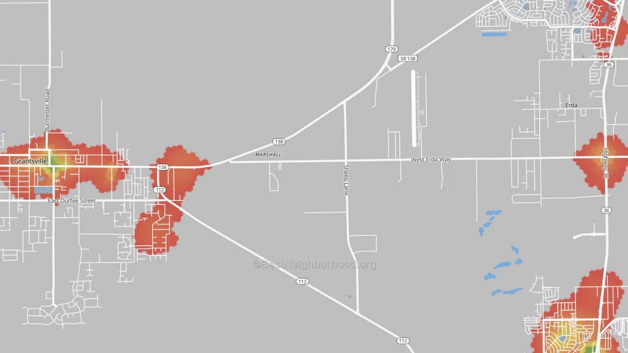Walk Grade map of Erda, UT, walkable areas in green and car-dependent areas in red