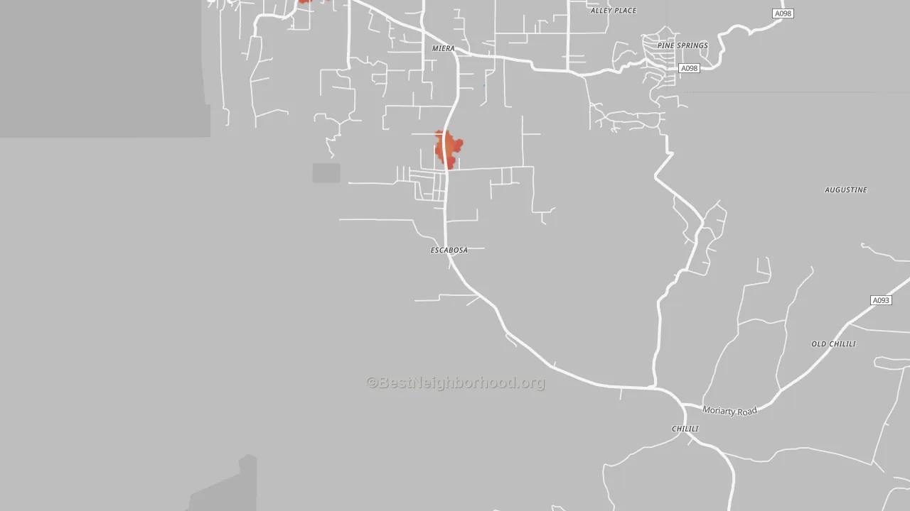 Walk Grade map of Escabosa, NM, walkable areas in green and car-dependent areas in red