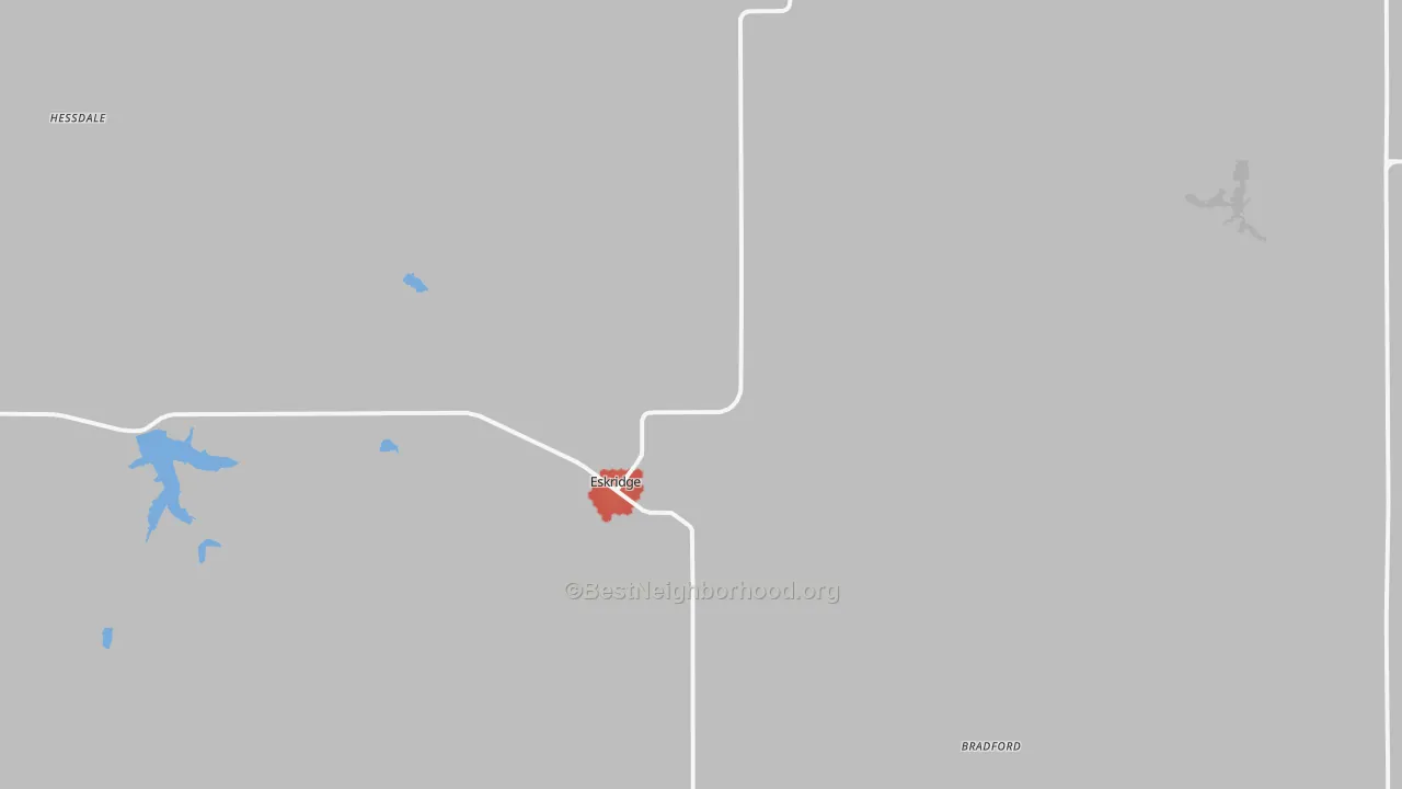 Walk Grade map of Eskridge, KS, walkable areas in green and car-dependent areas in red
