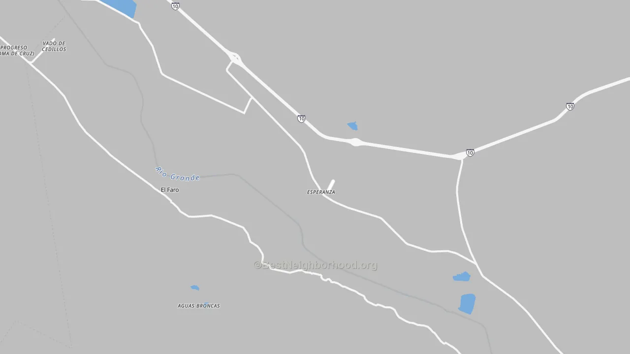 Walk Grade map of Esperanza, TX, walkable areas in green and car-dependent areas in red