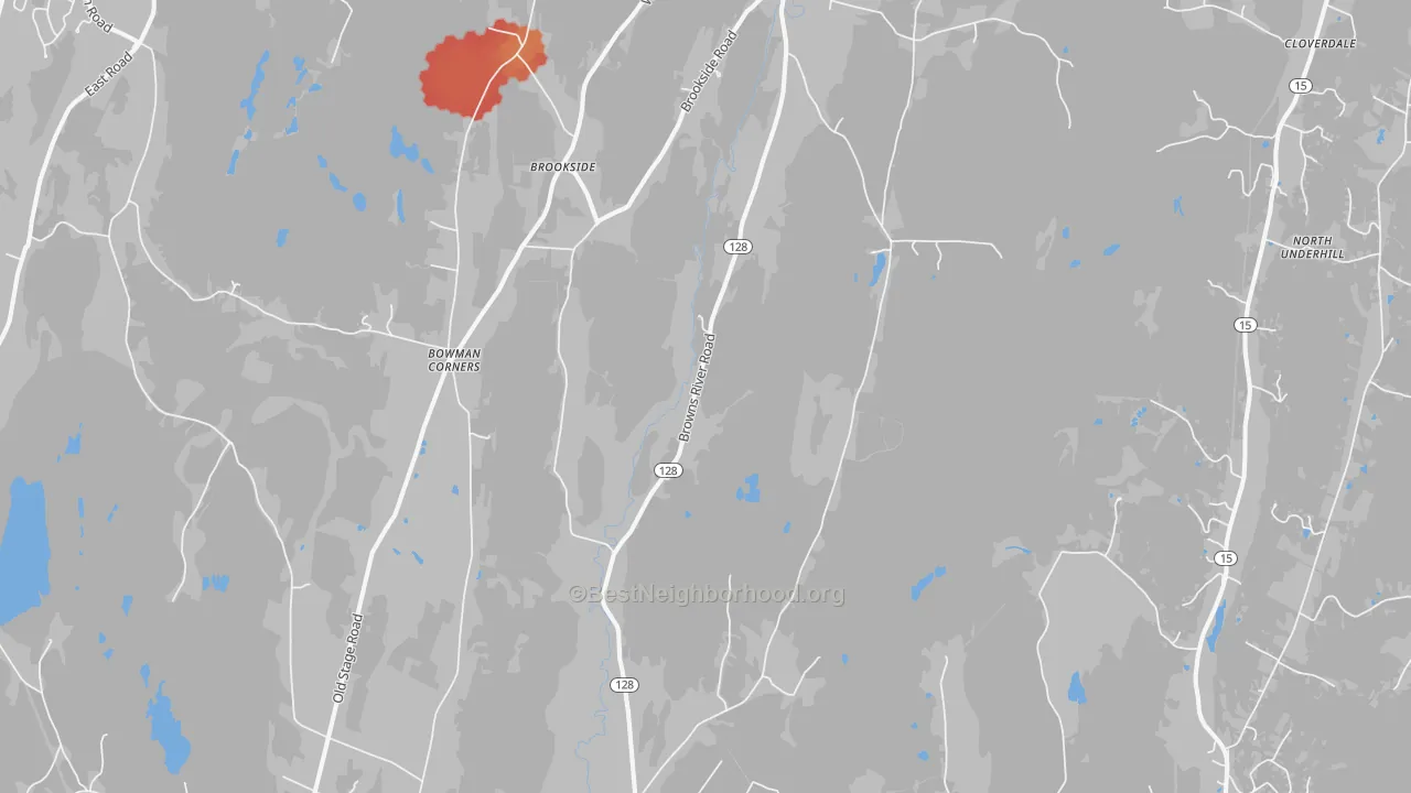 Walk Grade map of Essex Junction, VT, walkable areas in green and car-dependent areas in red