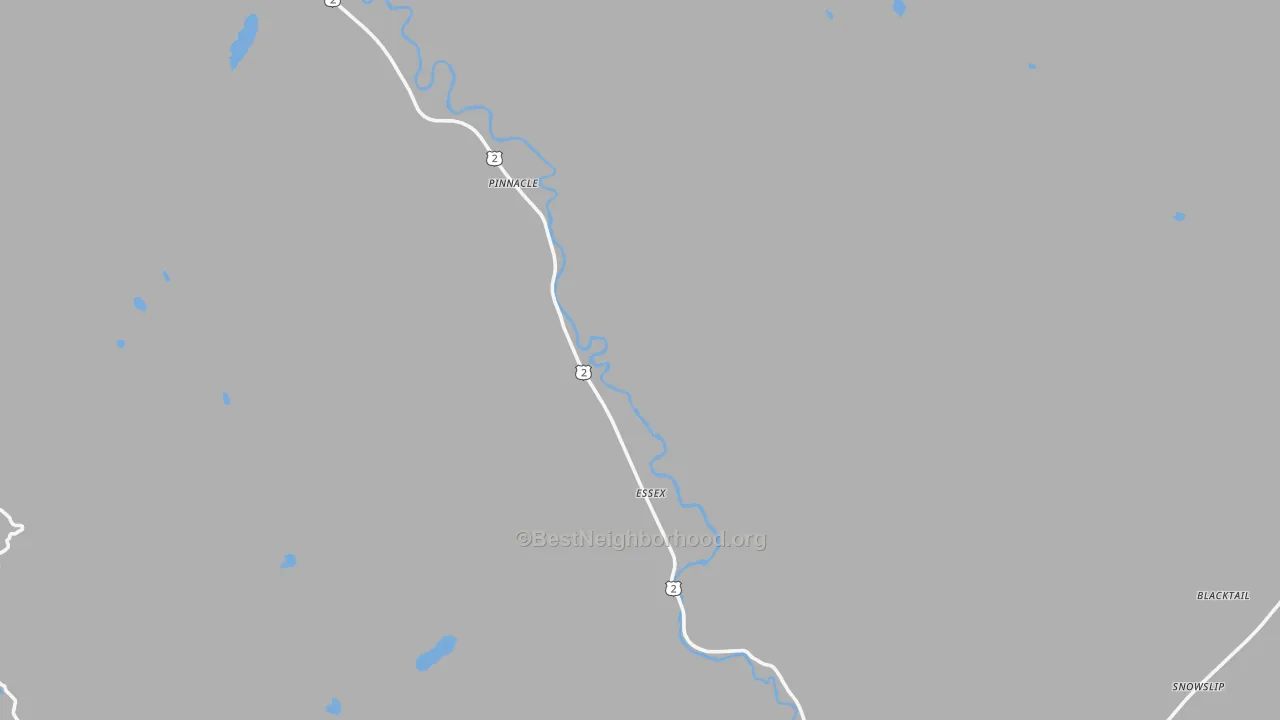 Walk Grade map of Essex, MT, walkable areas in green and car-dependent areas in red