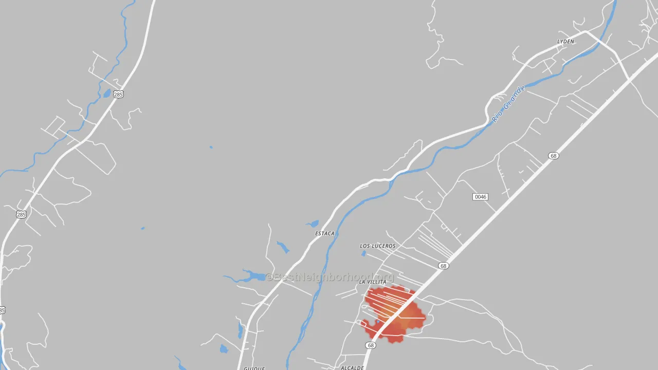 Walk Grade map of Estaca, NM, walkable areas in green and car-dependent areas in red